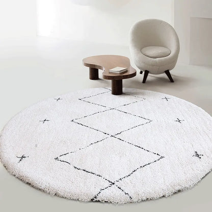 Tapis Rond en Velours Simple et Élégant │ Tapis à Rayures Noir et Blanc