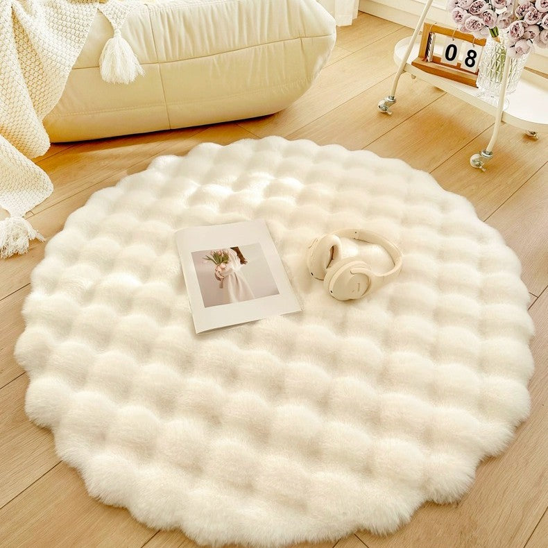 Tapis Rond en Peluche Lapin Style Crème │ Douceur et Élégance pour Votre Espace