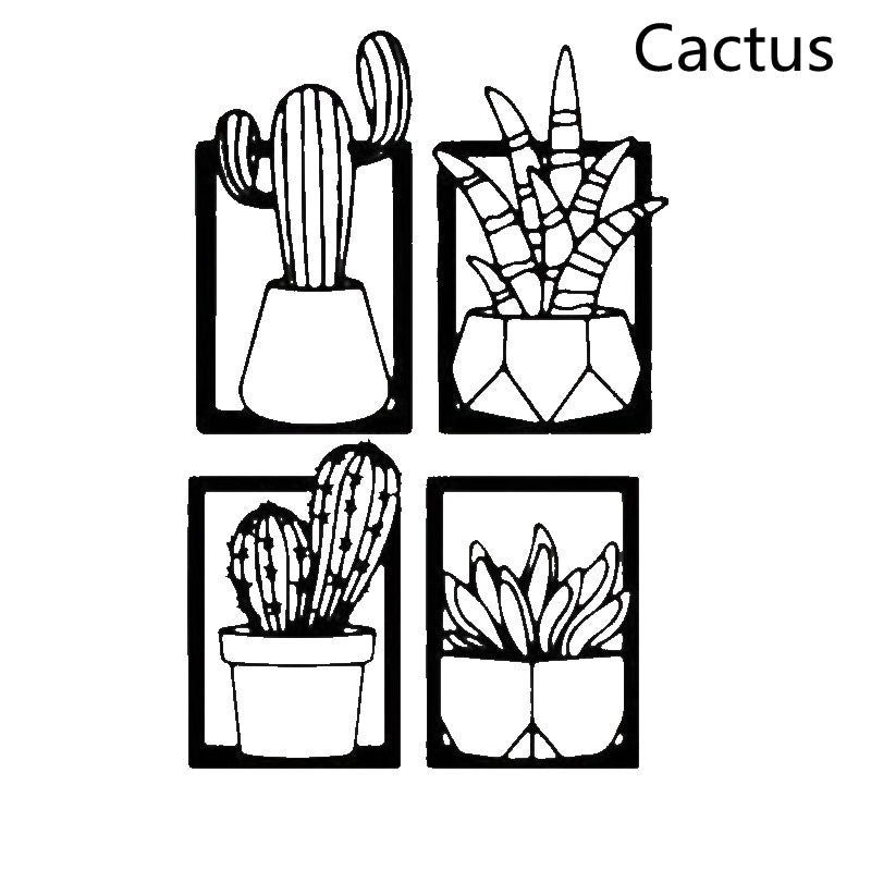 Œuvre  Murale en Métal Silhouette Cactus │ Œuvre d'Art Décorative Moderne