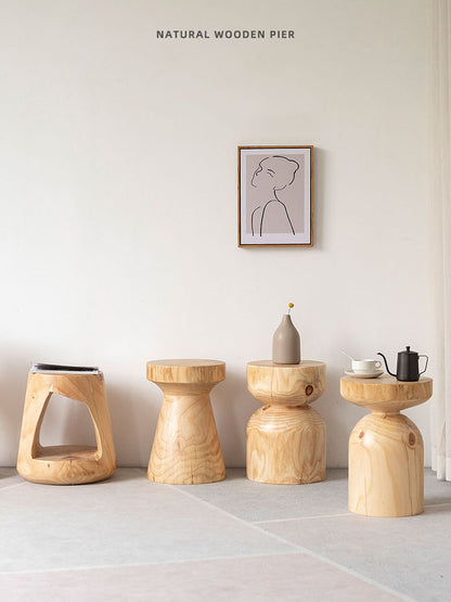 Tabouret Rond en Pin Style Nordique | Naturel et Authentique