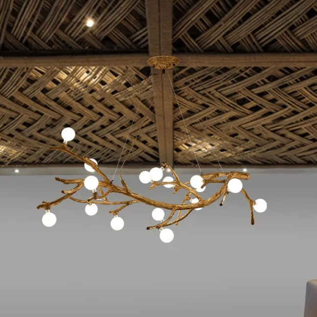 Lustre en Résine Branche d'Arbre Décoratif │ Éclairage Zen │ pour Salon ou Espace de Vie