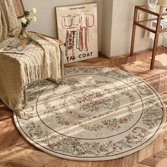 Tapis Rond de Style Européen Pastoral │ Élégance et Confort pour un Intérieur Chaleureux