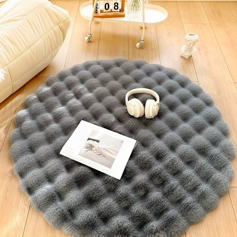 Tapis Rond en Peluche Lapin Style Crème │ Douceur et Élégance pour Votre Espace