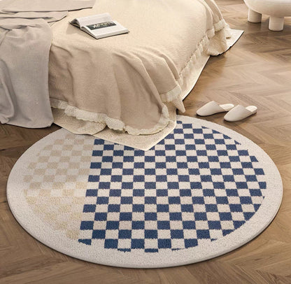 Tapis Rond à Motif Échiquier │ Tapis Minimaliste et Élégant pour Salon