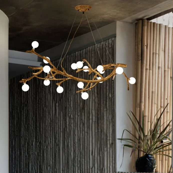 Lustre en Résine Branche d'Arbre Décoratif │ Éclairage Zen │ pour Salon ou Espace de Vie