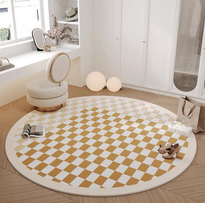 Tapis Rond à Motif Échiquier │ Tapis Minimaliste et Élégant pour Salon