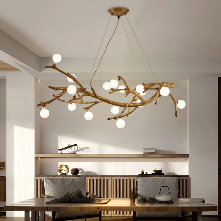 Lustre en Résine Branche d'Arbre Décoratif │ Éclairage Zen │ pour Salon ou Espace de Vie