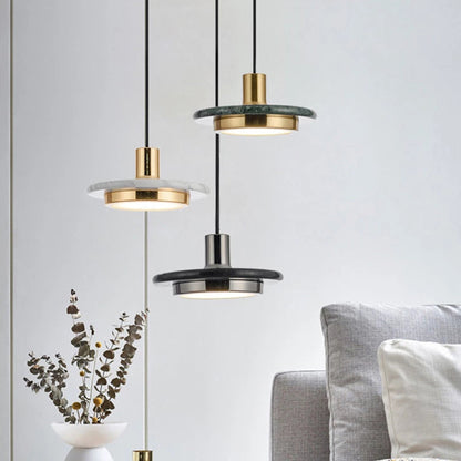 Lustre Minimaliste Rond en Marbre Nordique │ Éclairage Réglable │ pour Salon ou Chambre