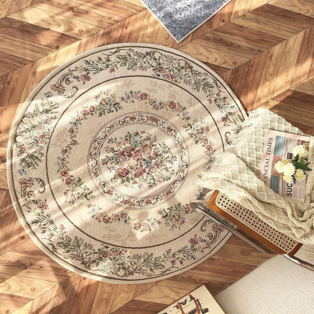 Tapis Rond de Style Européen Pastoral │ Élégance et Confort pour un Intérieur Chaleureux