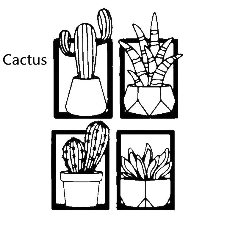 Œuvre  Murale en Métal Silhouette Cactus │ Œuvre d'Art Décorative Moderne